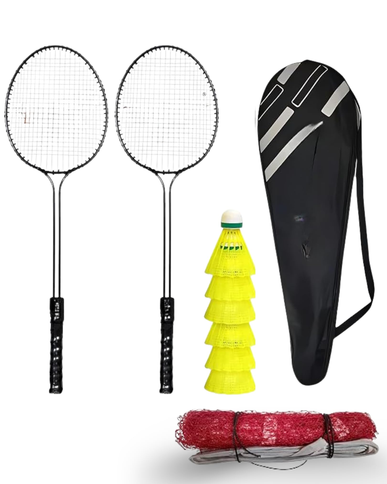 Encanto Badminton Combo with Shuttlecock & 1 Piece Badminton Net with Carry Bag | Outdoor Play Sports | Badminton Kit for All Family Men, Women, Boys & Girls