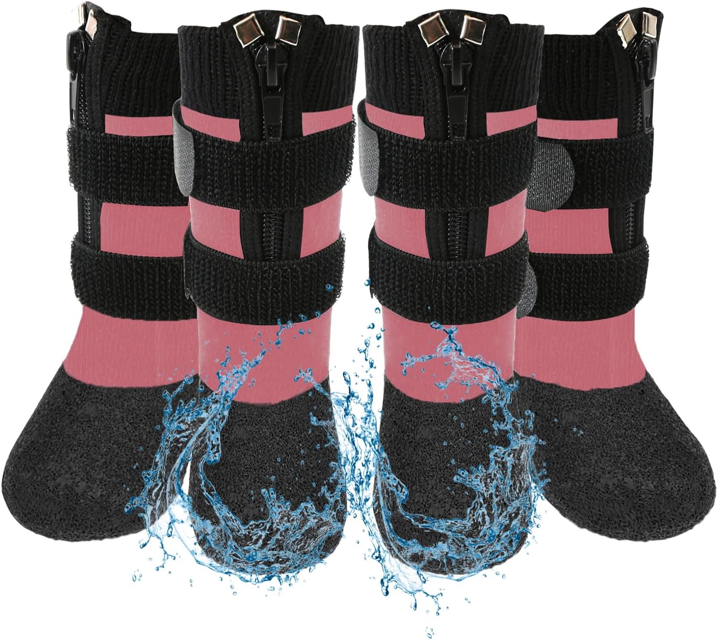 Waterproof Grip Dog Shoes,Anti-Slip Dog Socks Boots,Zipper Dogs Booties Paw Protectors for Hardwood Floor,Indoor and Outdoor for Small Medium Large Dogs Pink Pink Size 3