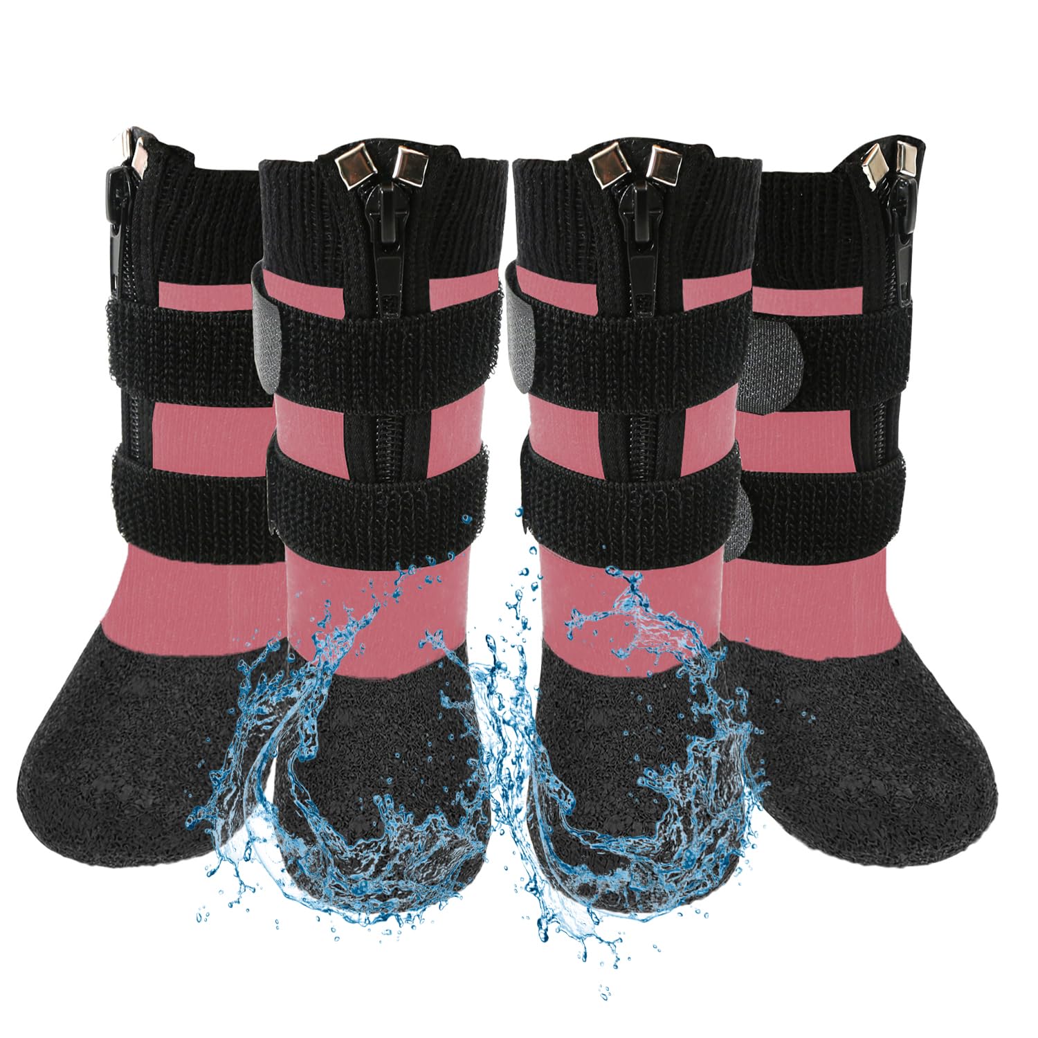 Waterproof Grip Dog Shoes,Anti-Slip Dog Socks Boots,Zipper Dogs Booties Paw Protectors for Hardwood Floor,Indoor and Outdoor for Small Medium Large Dogs Pink