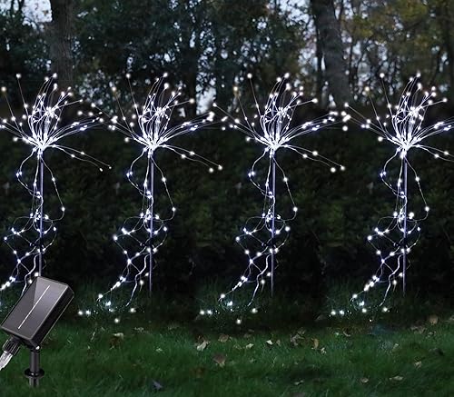 Miniatura 5 de Luces solares de fuegos artificiales impermeables para exteriores, paquete de 4 180 luces LED de camino de Navidad, luces de alambre de cobre, luces