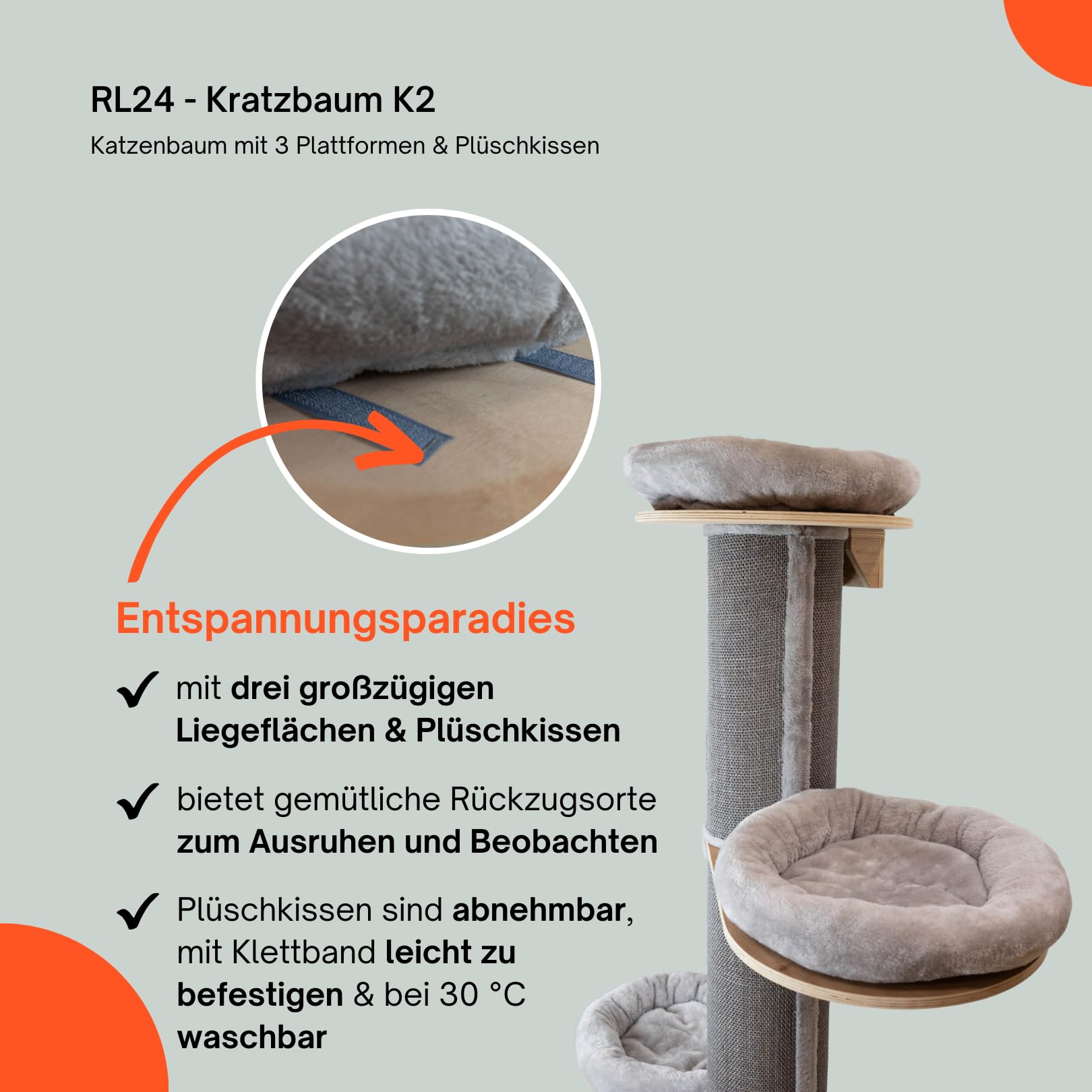 RL24 - Kratzbaum XXL K2 – Katzenbaum – Grau – Höhe 187 cm