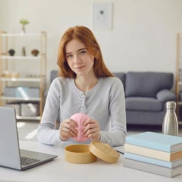 Dumpling Squishy Stress Relief Fidget Toy with Steamer Realistic Steamed Bun Sensory Squeeze, Cute Squishy Dumpling Desk Decor for Adults & Teens, Easter Gifts, Christmas & Birthday Gift (Pink)