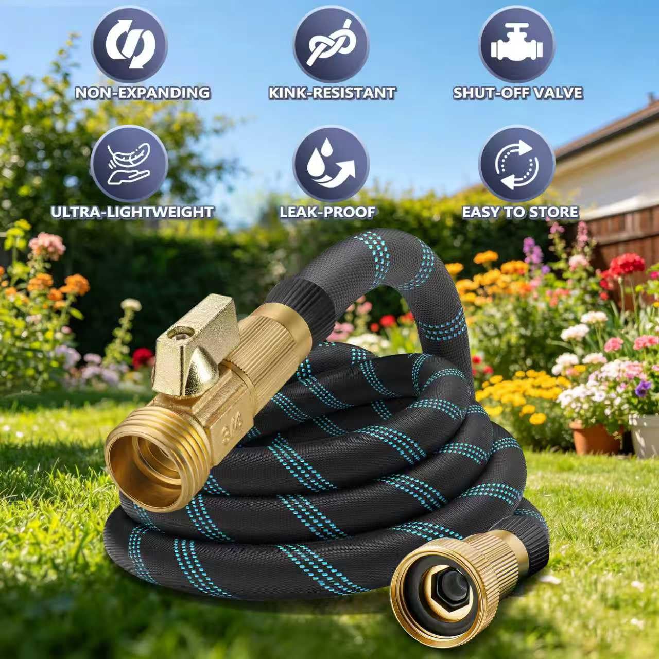 Condition photo showing New/Like New for 100 ft flexible garden hose - 2026 upgraded heavy duty water hoses with 3/4''solid fittings,lightweight,no kink & tangle,puncture proof garden hoses pipe for yard, outdoors, rv