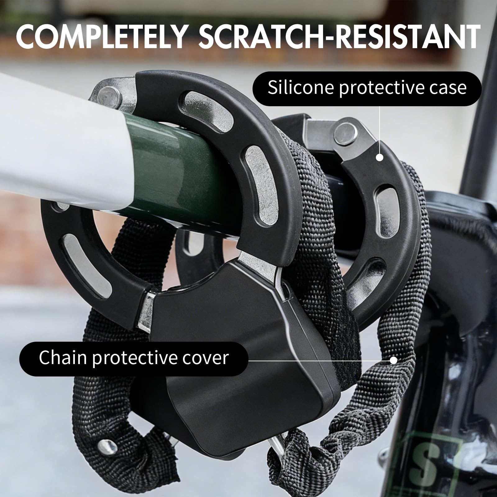 Serratura per Scooter Elettrico, Lucchetto Monopattino Elettrico a Doppio Anello con Chiave e Catena Riflettente, ad Alta Sicurezza, per Biciclette Elettriche e Scooter Elettrici
