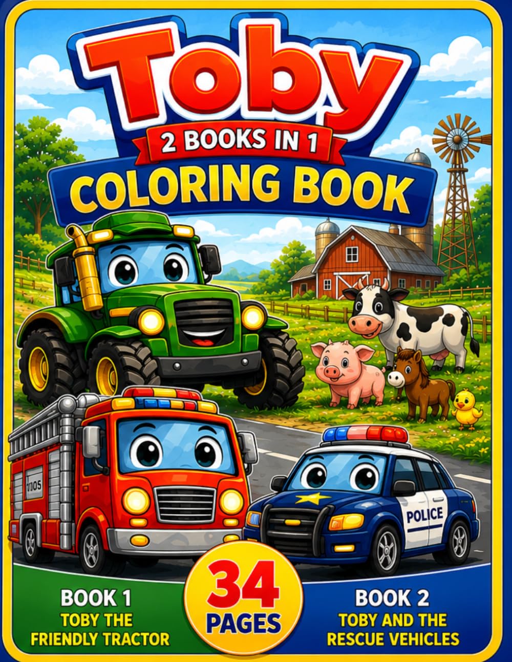 Toby the Friendly Tractor and Rescue Vehicles Coloring Book: 2 Fun-Filled Adventures in 1 with this Toby and Friends Coloring Collection (Toby and Friends Coloring Series)