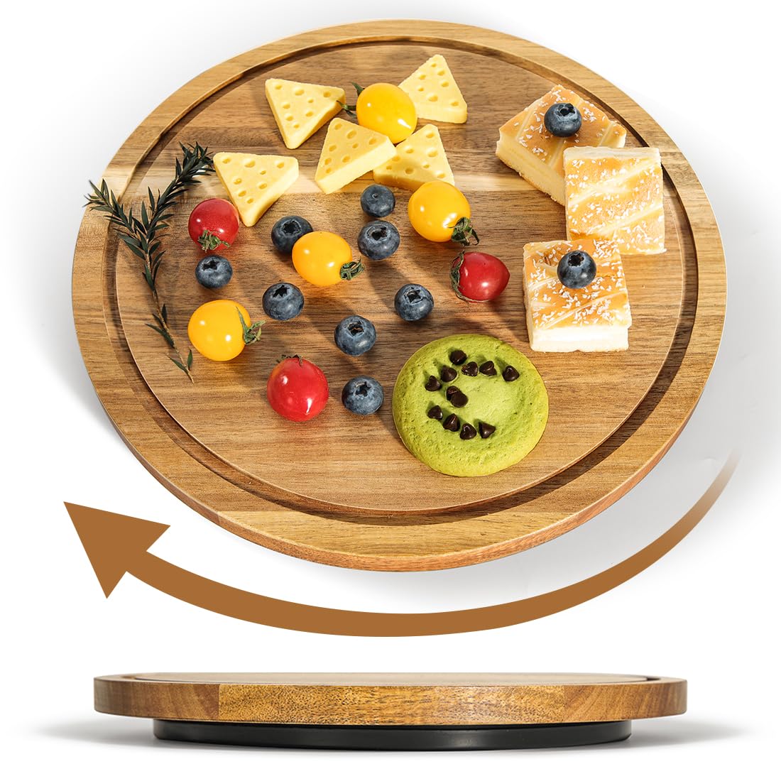 HALE OTEIR Acacia Wood Lazy Susan Turntable for Dining Table, 27.7cm Spinning Serving Tray with 360° Rotation - Rotating Serving Platter for Charcuterie, BBQ, Dinner Parties, Kitchen Spice Organiser