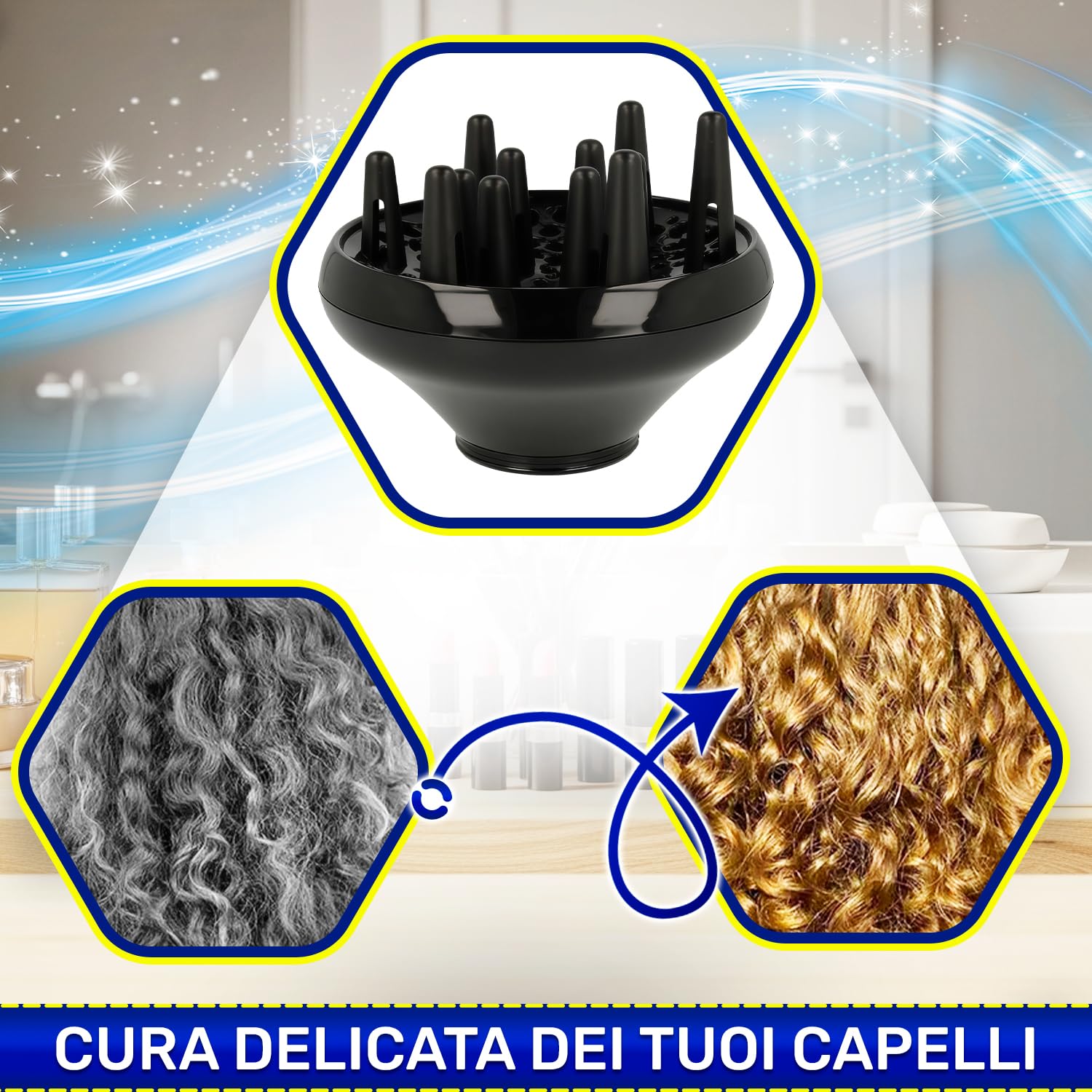 Diffusore Capelli Ricci per Phon Capelli con Codice Originale CS-00131410 per Rowenta Instant Dry Eco Intelligence CV6030E0 CV6040E0 - Garanzia di 10 Anni - MONTERAL