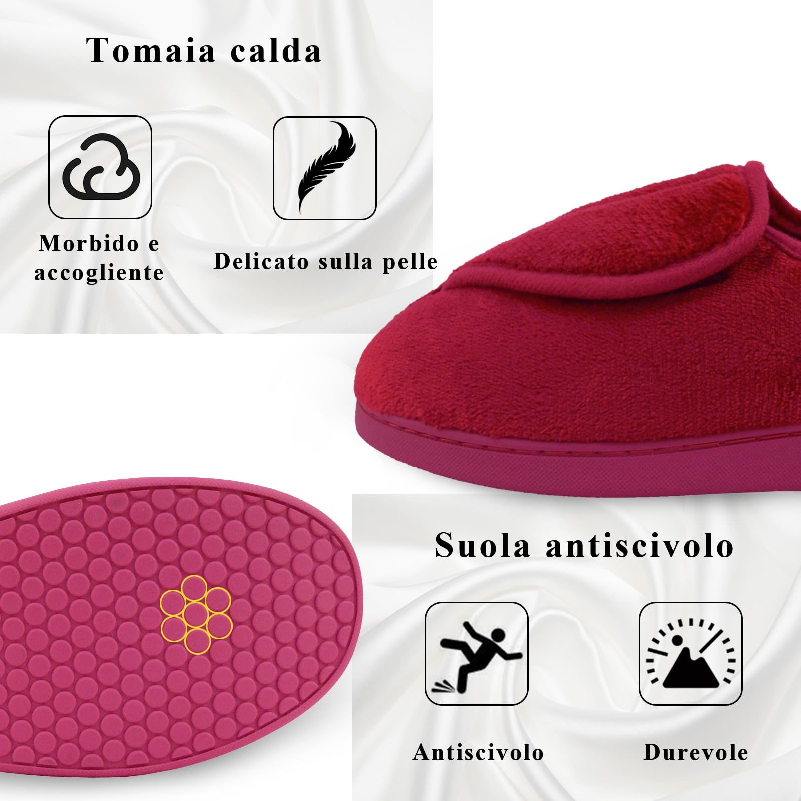 Git-up Pantofole per Diabetici in Memory Foam per Artrite da Donna, Edema, Scarpe da Casa Chiuse Comode e Regolabili