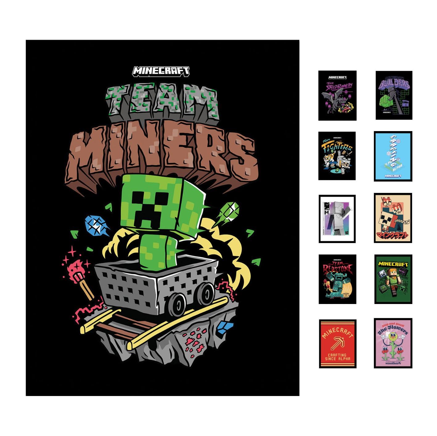 Pyramid International Minecraft (Team Miners) Collector Print (Framed) 30cm x 40cm - A Stunning Artwork to Enhance Your Collection or Living Space, One Size