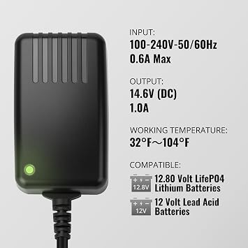 TYKOOL 12V 1A DC Smart Battery Charger,with Dual Alligator Clips Connector, Compitable for 12v Lithium Iron Phosphate Battery, 12v Lead Acid AGM Battery, Fits for Motorcycle,Car,Trucks,Lawn Mower