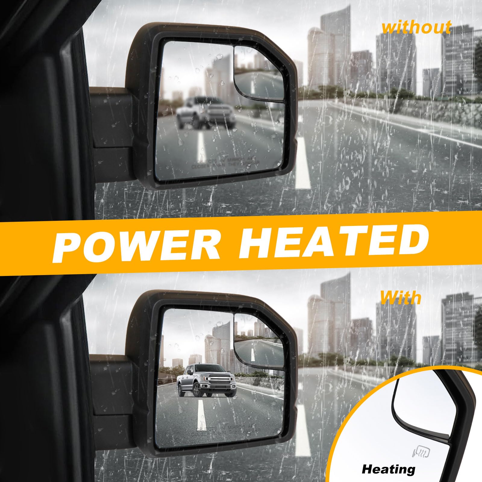 MITZONE F150 Passenger Side Mirror compatible with 2015-2020 Ford F-150 with Blind Spot Glass Power Turn Signal Light Power Heated 6-Pin, Textured Black, Right Side