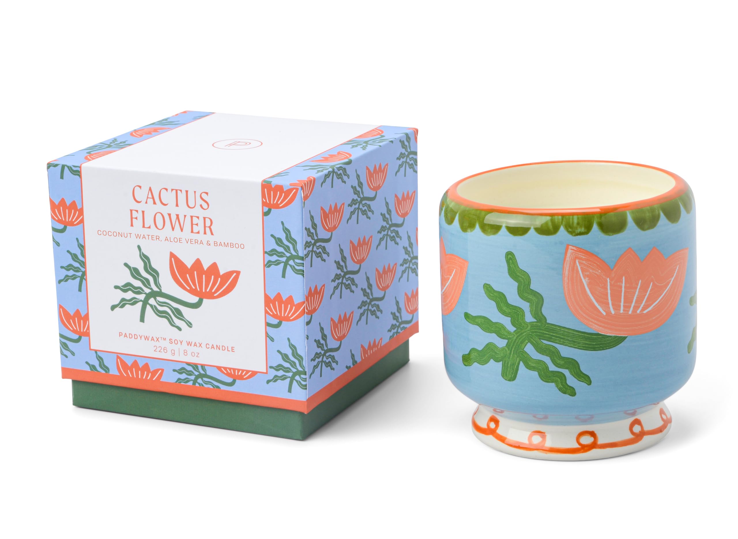 Paddywax Scented Candles Dopo Hand-Painted Ceramic Luxury Artisan Candle, 226g, Flower - Cactus Flower