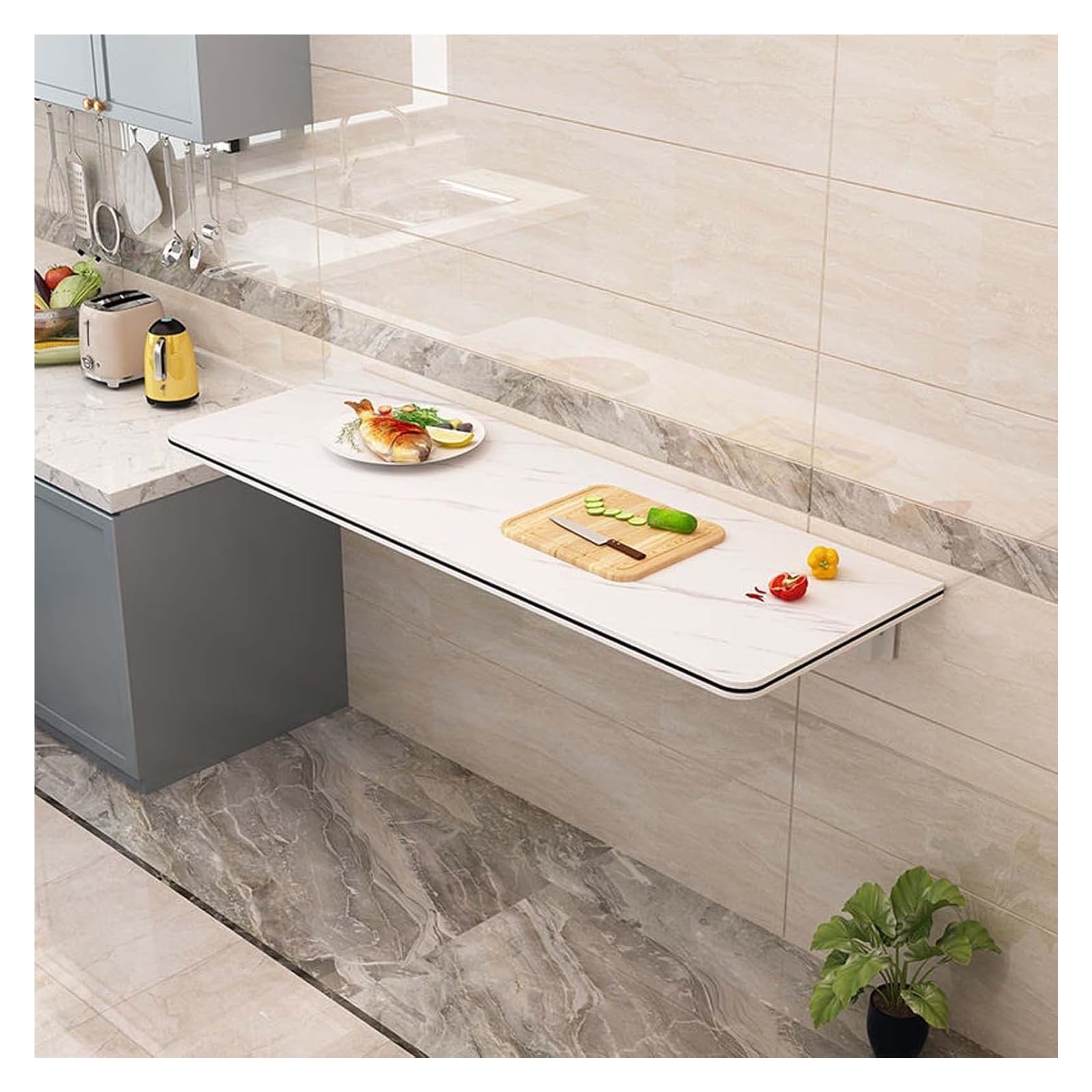 Banco de trabajo plegable montado en la pared y escritorio, mesa plegable multifuncional para cocina y dormitorio, diseño compacto de 20 x 12 pulgadas para un fácil almacenamiento