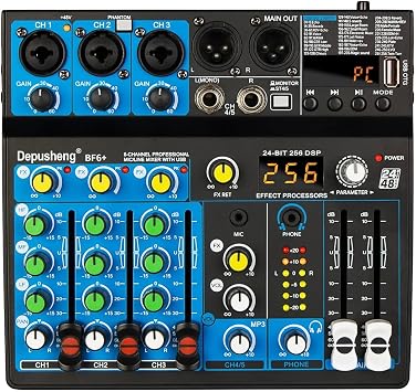 DJ Controller, 5 Channel USB Mixer DJ Sound Controller Mini Mixer Professional Audio Portable Sound Mixing Console with 256 DSP