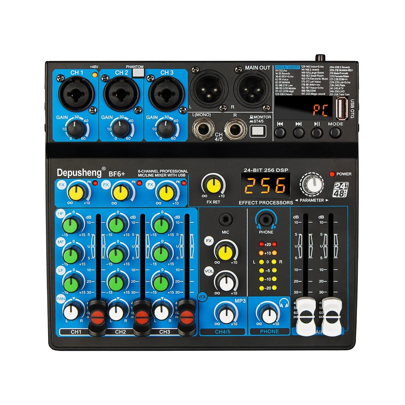 5 Channel USB Mixer DJ Sound Controller Mini Mixer Professional Portable Sound Mixing Console with 256 DSP