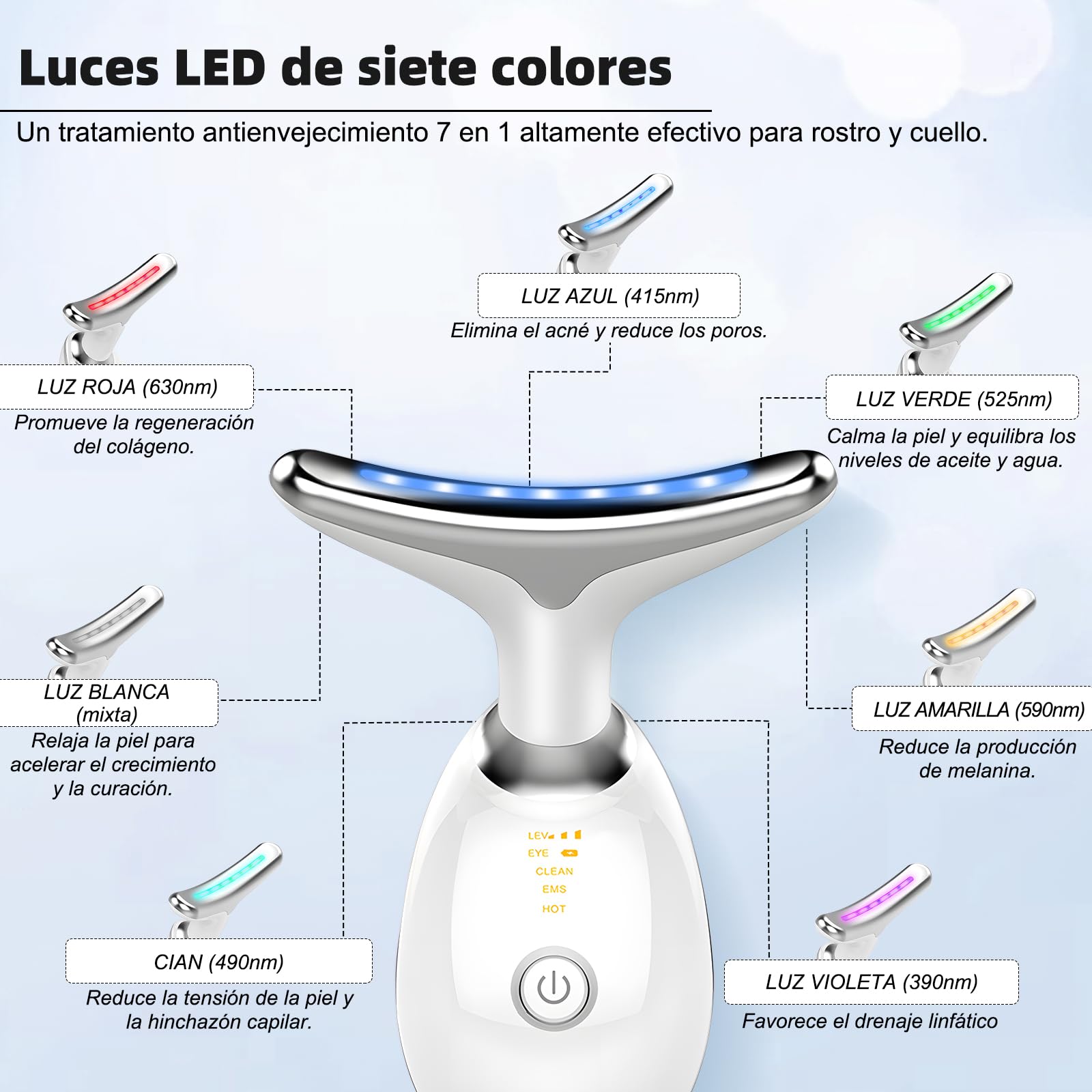 Massaggiatore Viso, 7 Colori Radiofrequenza Viso, 3 Modalità Dispositivo di Bellezza Antirughe, 45°C EMS Gua Sha Viso, Massaggiatore Viso Antirughe Lifting Elettrico per Tonificare Jawliner Pulizia