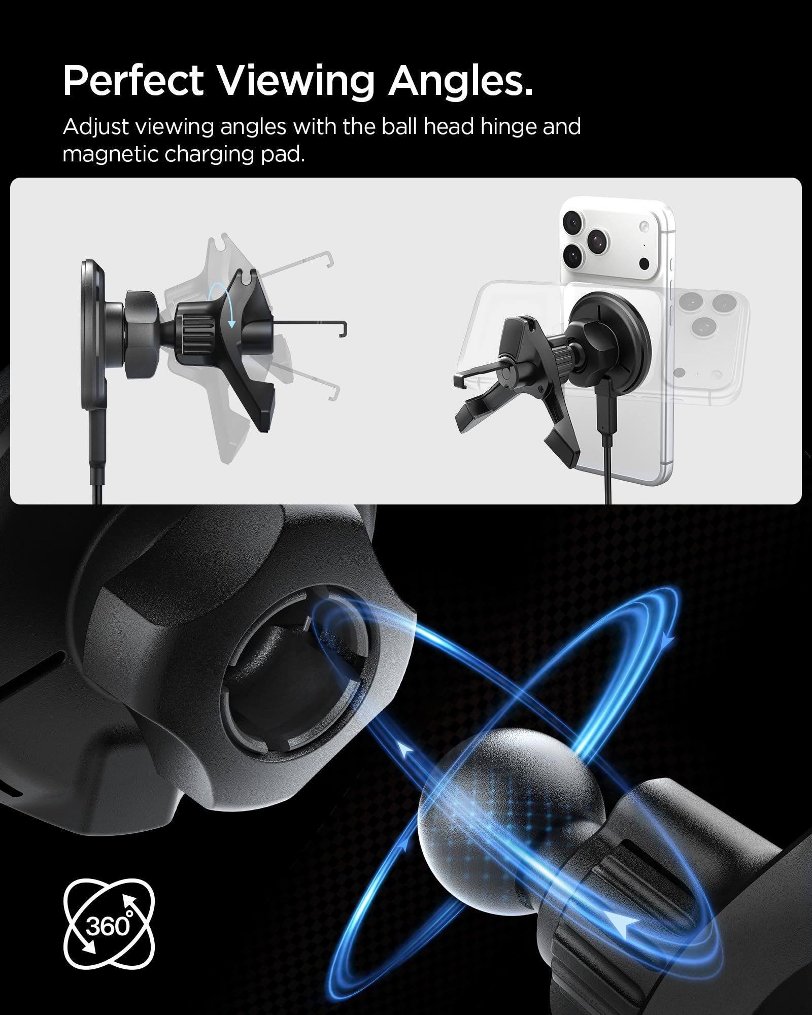 Spigen Essential MagFit Qi2 15W Ricarica Wirelss Auto per Cellulare [Cavo Incluso] Supporto Telefono Magnetico Compatibile con iPhone 17/17e/16/15/14 Pro Max e Cover MagSafe/Pixelsnap - Presa d’Aria