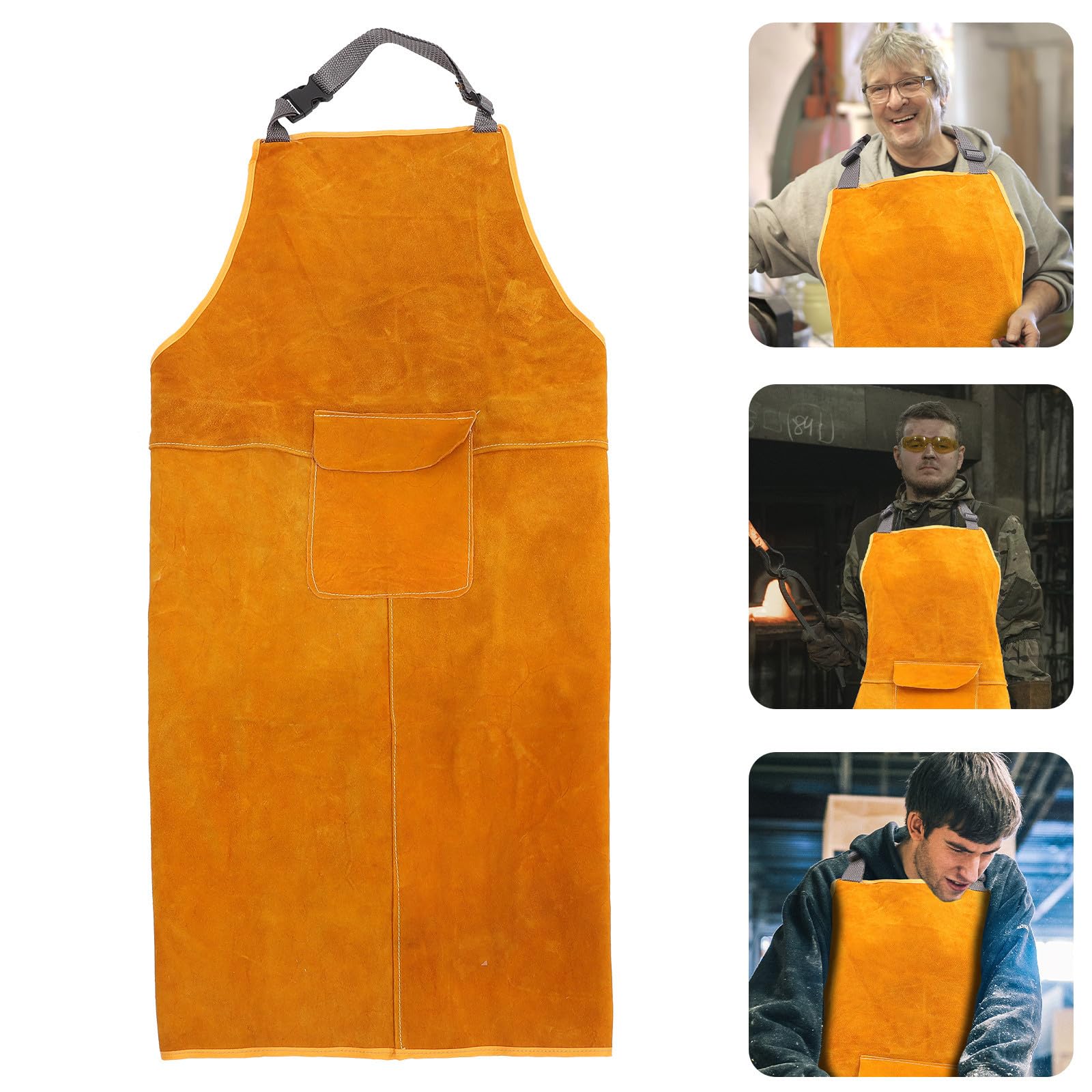 Yardenfun Delantal de Cuero para Soldar Resistente al Desgaste con Grandes Bolsillos y Tirantes Ajustables para Protección en Taller de Soldadura Color Aleatorio