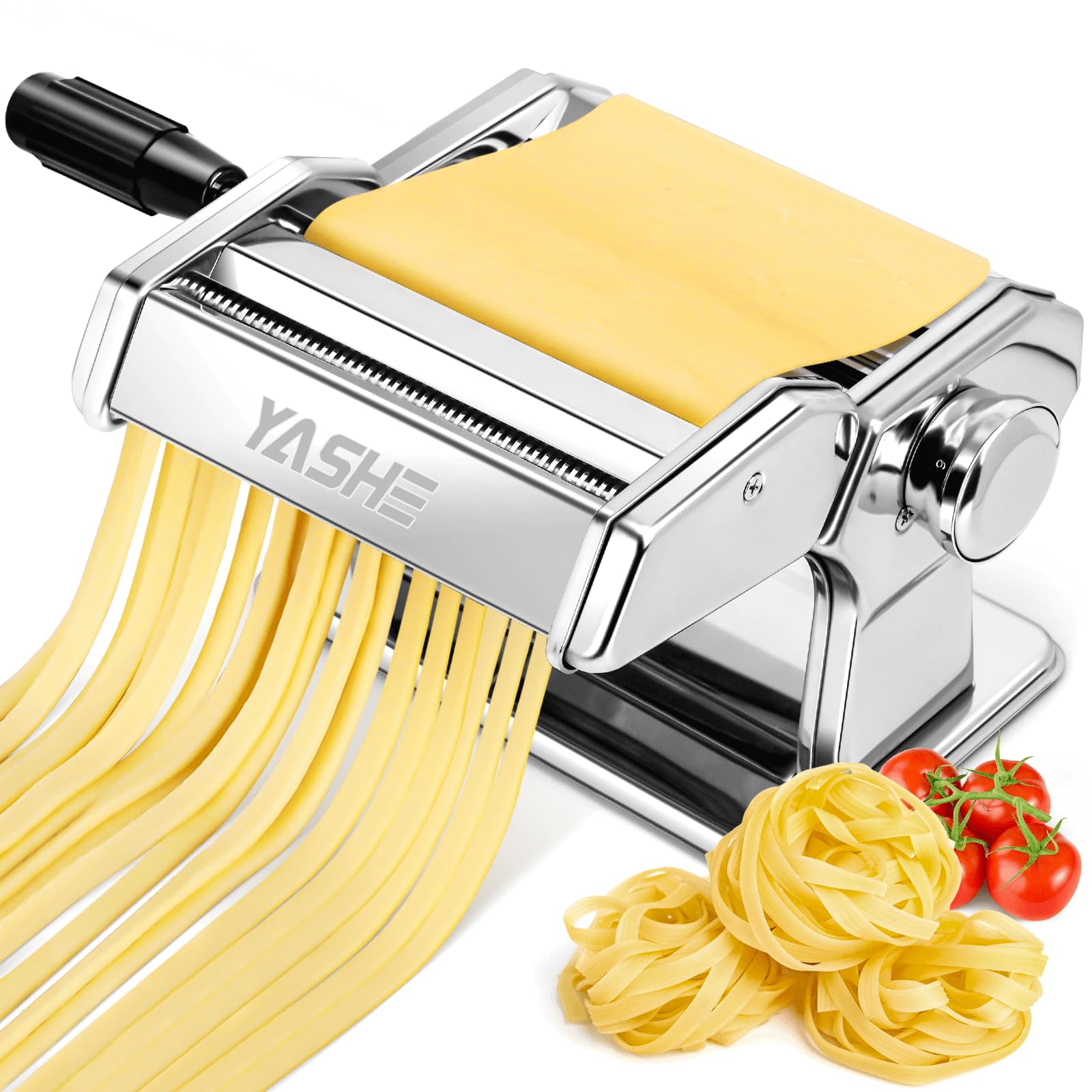 Manual Pasta Maker Machine, Stainless Steel Pasta Roller and Cutter with 7 Adjustable Thickness Settings, Dual Width Noodle Maker for Pasta, Spaghetti, Fettuccine, Lasagna