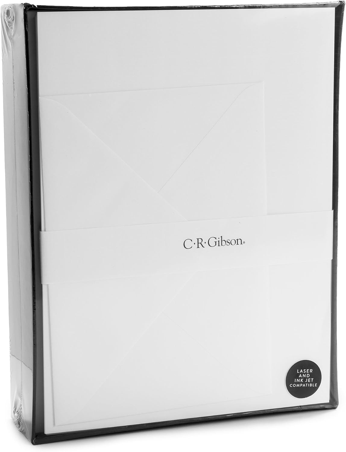 C.R. Gibson White Boxed Letter Papers with Envelopes, 40pc, 6'' W x 8'' H