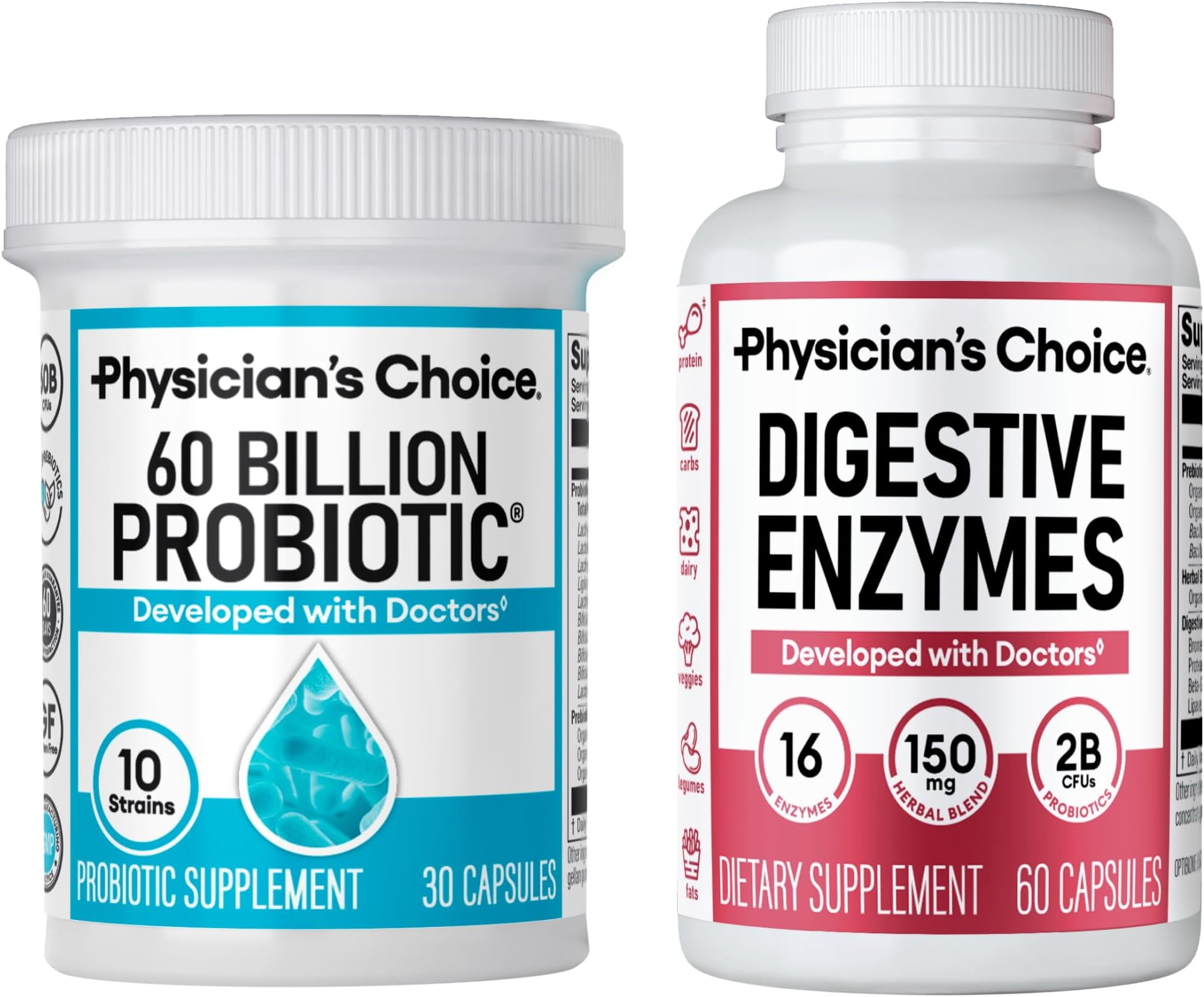 Advanced Gut Health Bundle: 60 Billion Probiotics 30ct + Digestive Enzymes 60ct for Digestive, Gut, and Immune Health Supports Occasional Constipation, Diarrhea, Gas, and Bloating