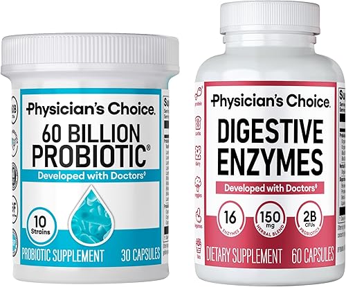 Physician's CHOICE Paquete avanzado de salud intestinal 60 mil millones de probióticos 30 unidades + enzimas digestivas 60 unidades para la salud