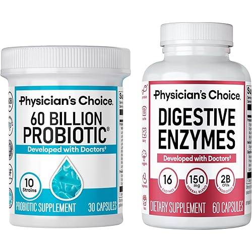 Physician's CHOICE Advanced Gut Health Bundle: 60 Billion Probiotics 30ct + Digestive Enzymes 60ct for Digestive, Gut, and Immune Health Supports Occasional Constipation, Diarrhea, Gas, and Bloating