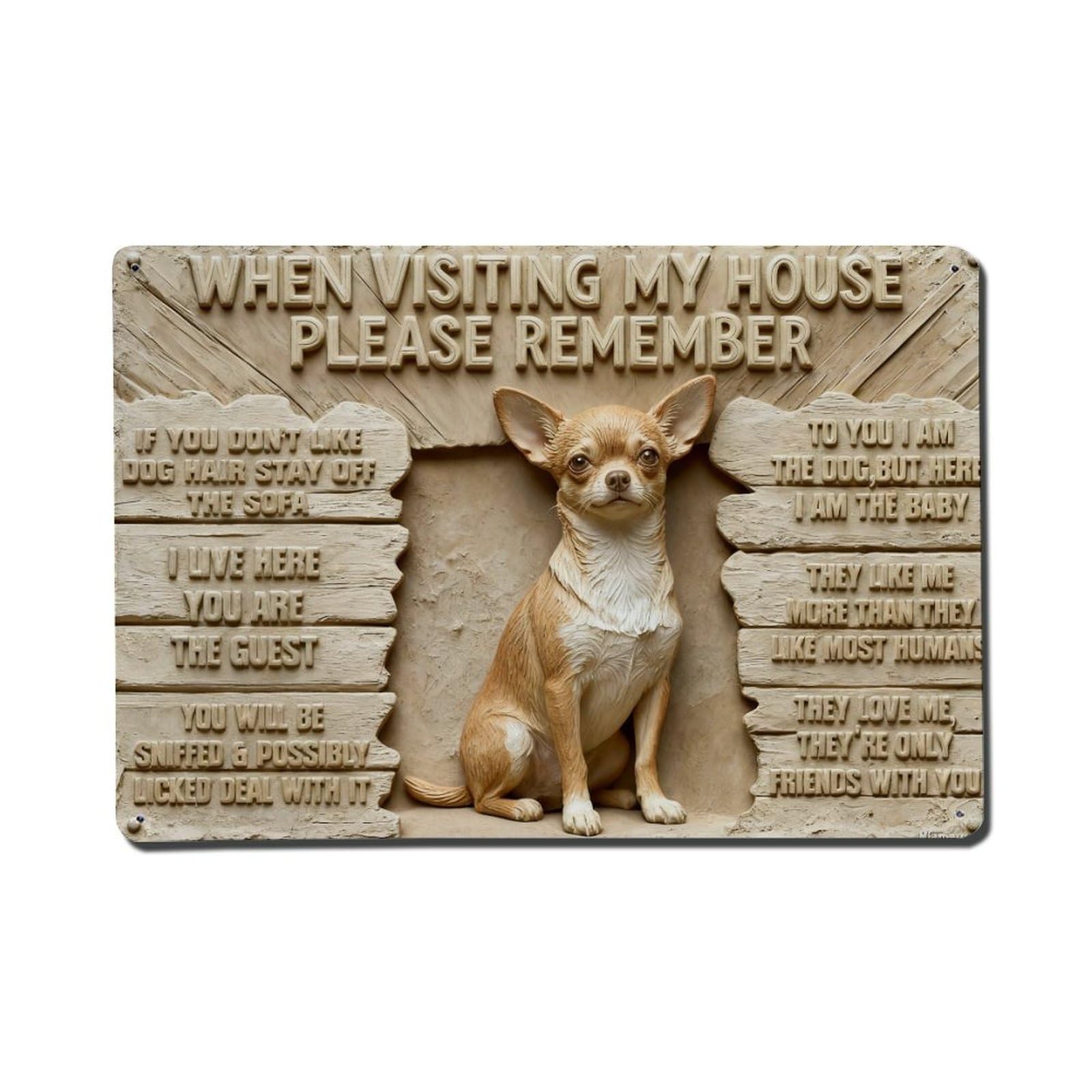 Iageret Vintage Chihuahua Dog House Rules Sign Metal Tin Sign Retro Wall Decor, Bar Garage Cafe Kitchen Home Wall Art Poster Decoration 8X12inches