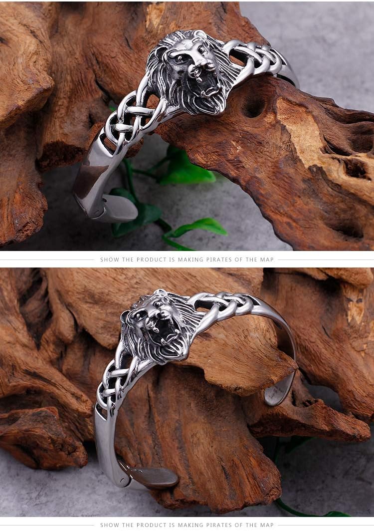 8 Inch Mens Stainless Steel Biker Lion King Head Bracelet Bangle Men Cuff