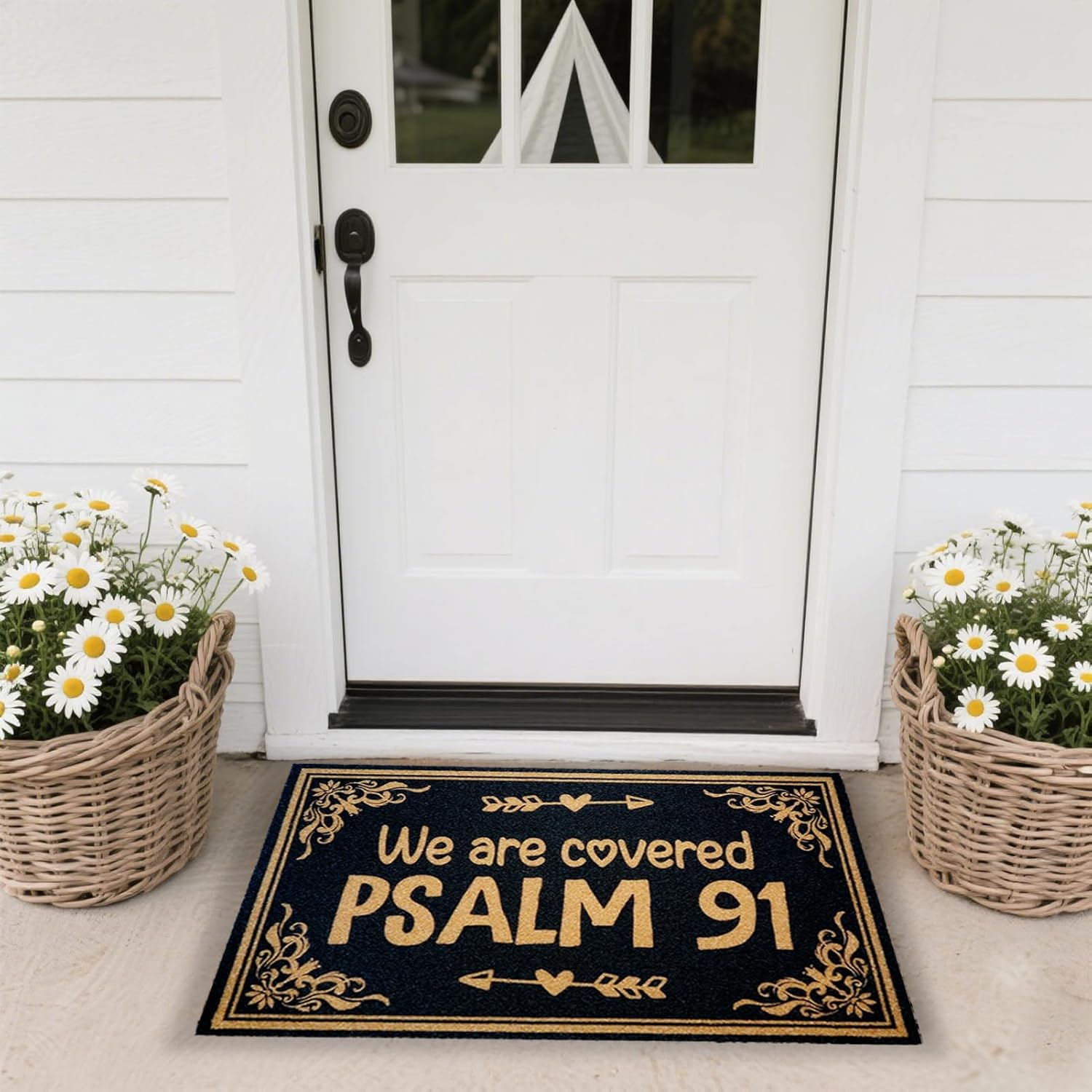 We are Covered Psalm 91 30"(W) X 17"(L) for Entry Door Mat, Floor Mat, Bible Verse Welcome Front Doormat Indoor Outdoor Entryway, Halloween Thanksgiving Christmas Decoration
