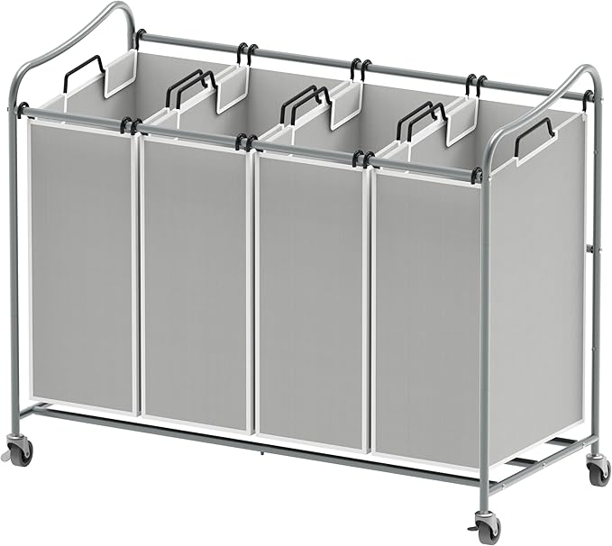Simple Houseware 4-Bag Heavy Duty Laundry Sorter Rolling Cart, Grey