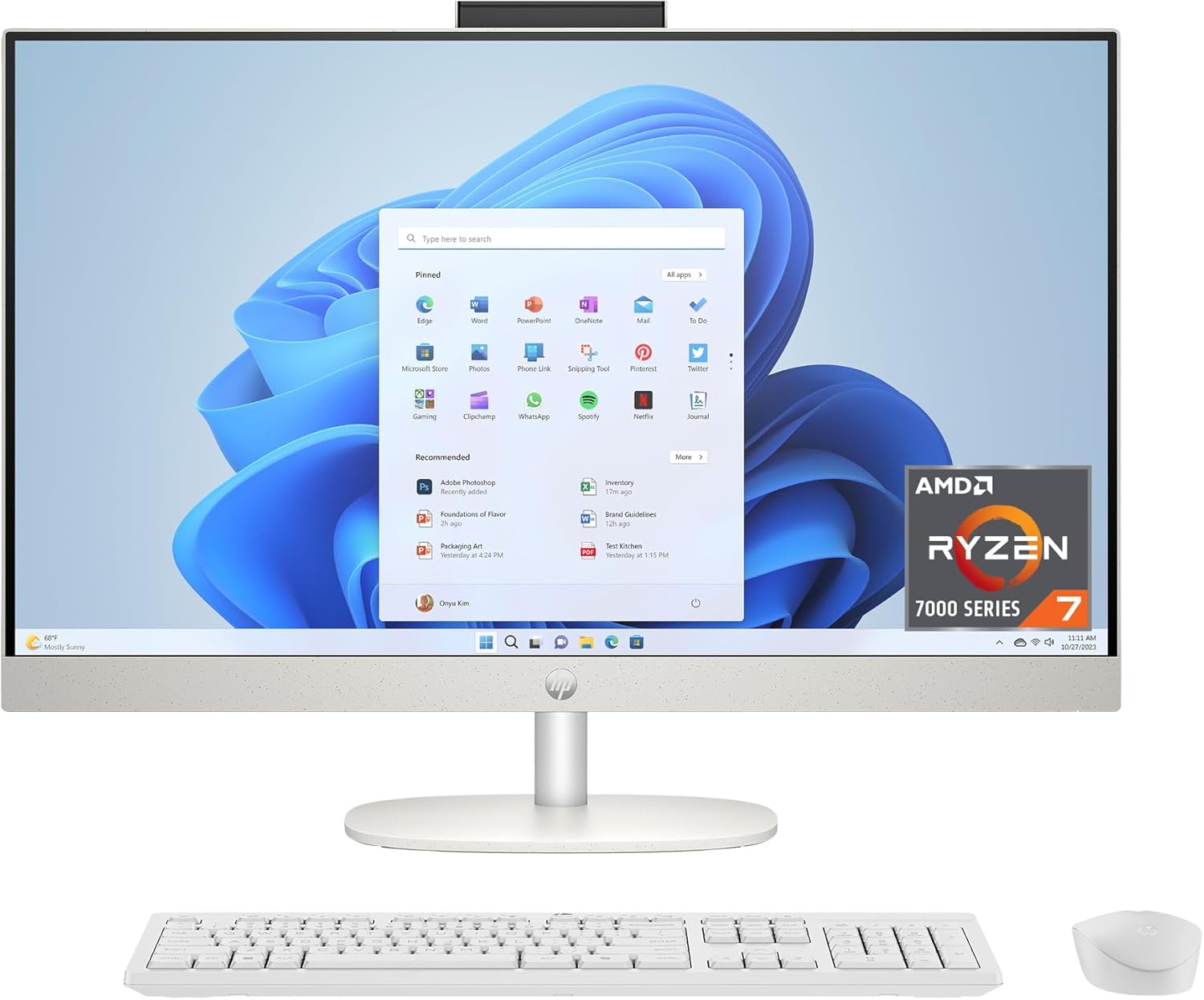 HP 27 inch All-in-One Desktop PC, FHD Touchscreen, AMD Ryzen 7 7730U, 16 GB RAM, 512 GB SSD, AMD Radeon Graphics, Windows 11 Home, Shell White, 27- cr0260 (2025)