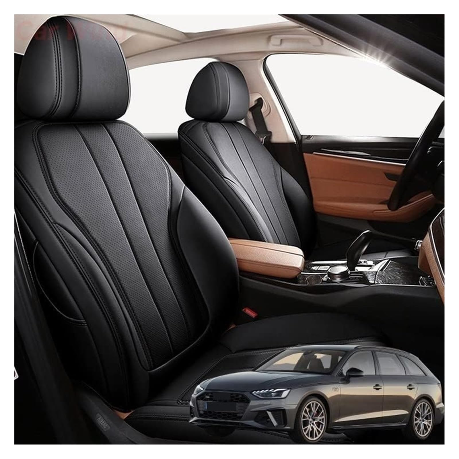 Für A4 2006-2013 2017 Autositz Set Sitzkissenbezug Schutz Maßgeschneidertes Leder Autositzbezüge Zubehör Autositzbezüge(Coffee Color)