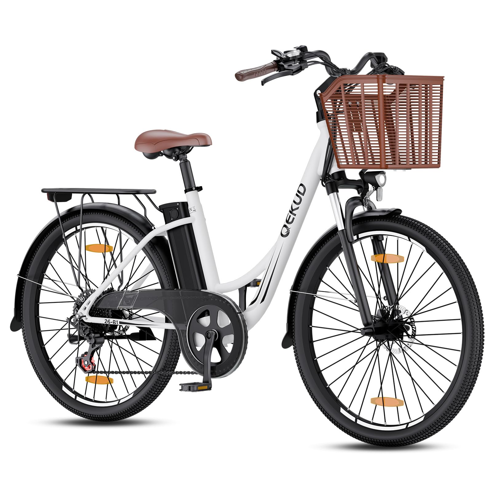 26 Zoll E-Bike für Herren Damen, Elektrofahrrad mit 36V 13Ah Akku, 7 Gang E Bike, 250W Motor, Reichweite 100km bis 25 km/h, Cityrad Pedelec mit APP