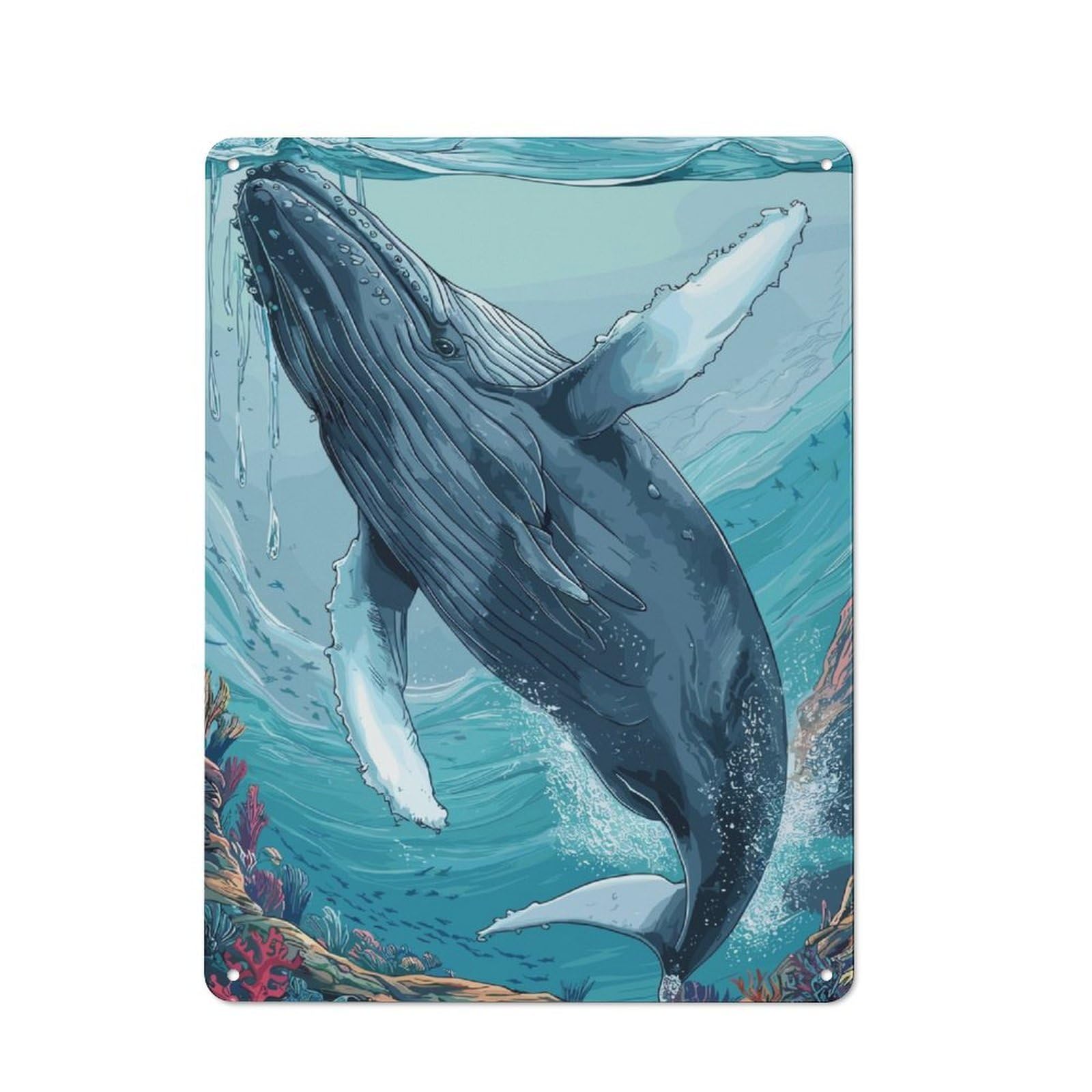 Junmoney Humpback Whales Animals Vintage-Inspired Tin Sign 40X30cm For Café Or Restaurant, For Cooler-Month Interiors With Vintage Character