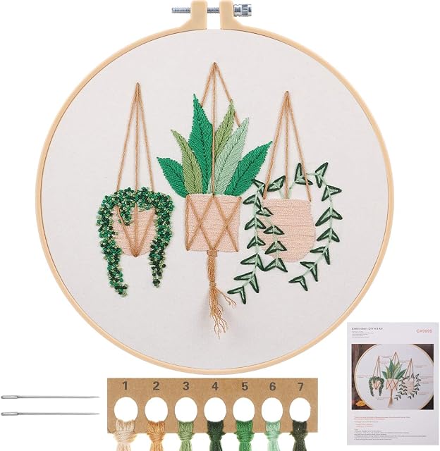MWOOT Full Range Embroidery Starter Kit, DIY Cross Stitch Stamped Embroidery Kit for Adults Beginner Starter (Plants Flowers)