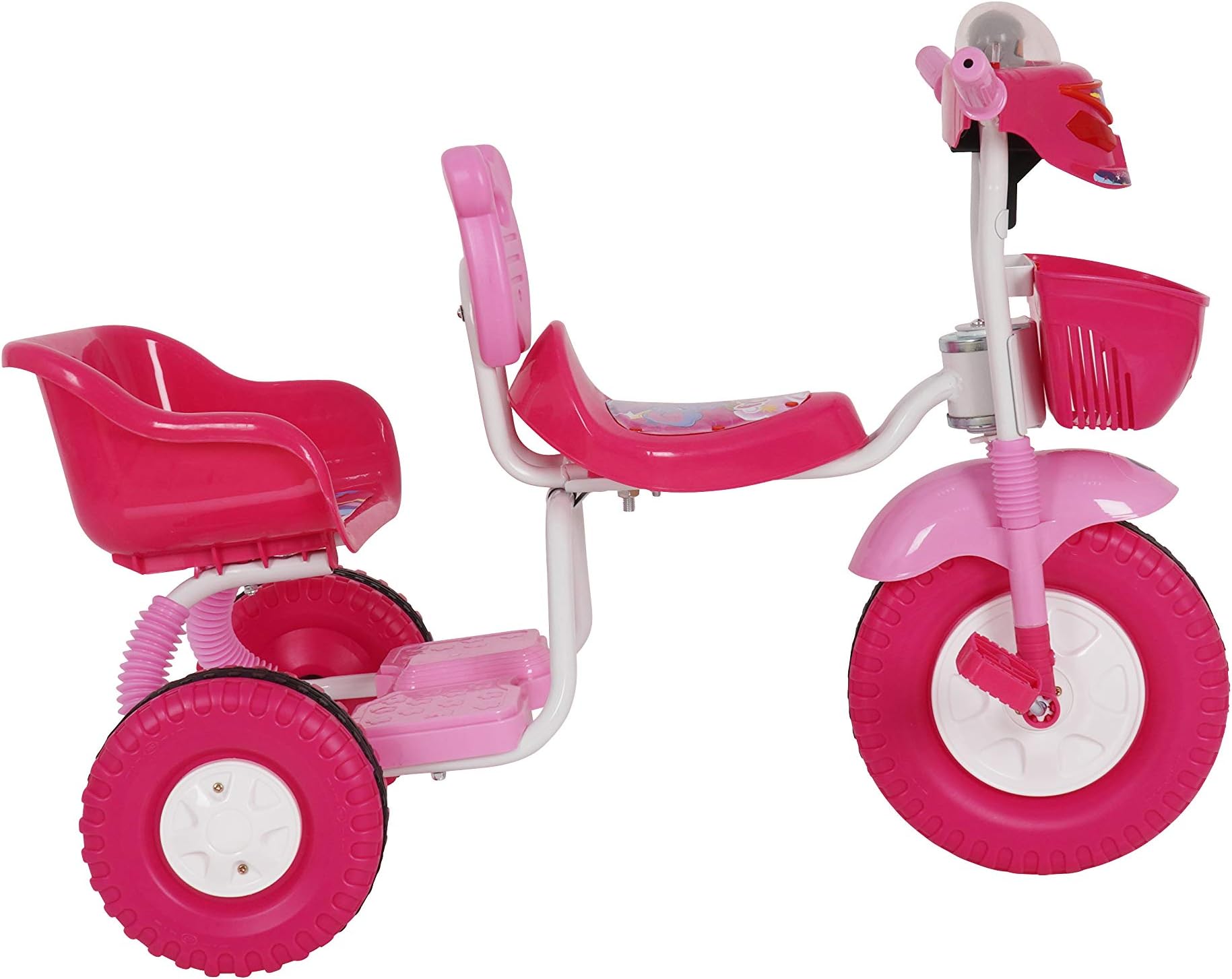 Tricycle LB 906 - Smart Design Kids Trike with Double Seat, Music, LED Lights, Front Basket, EVA Wheels & Foot Rest (100% Assembled, Pink)