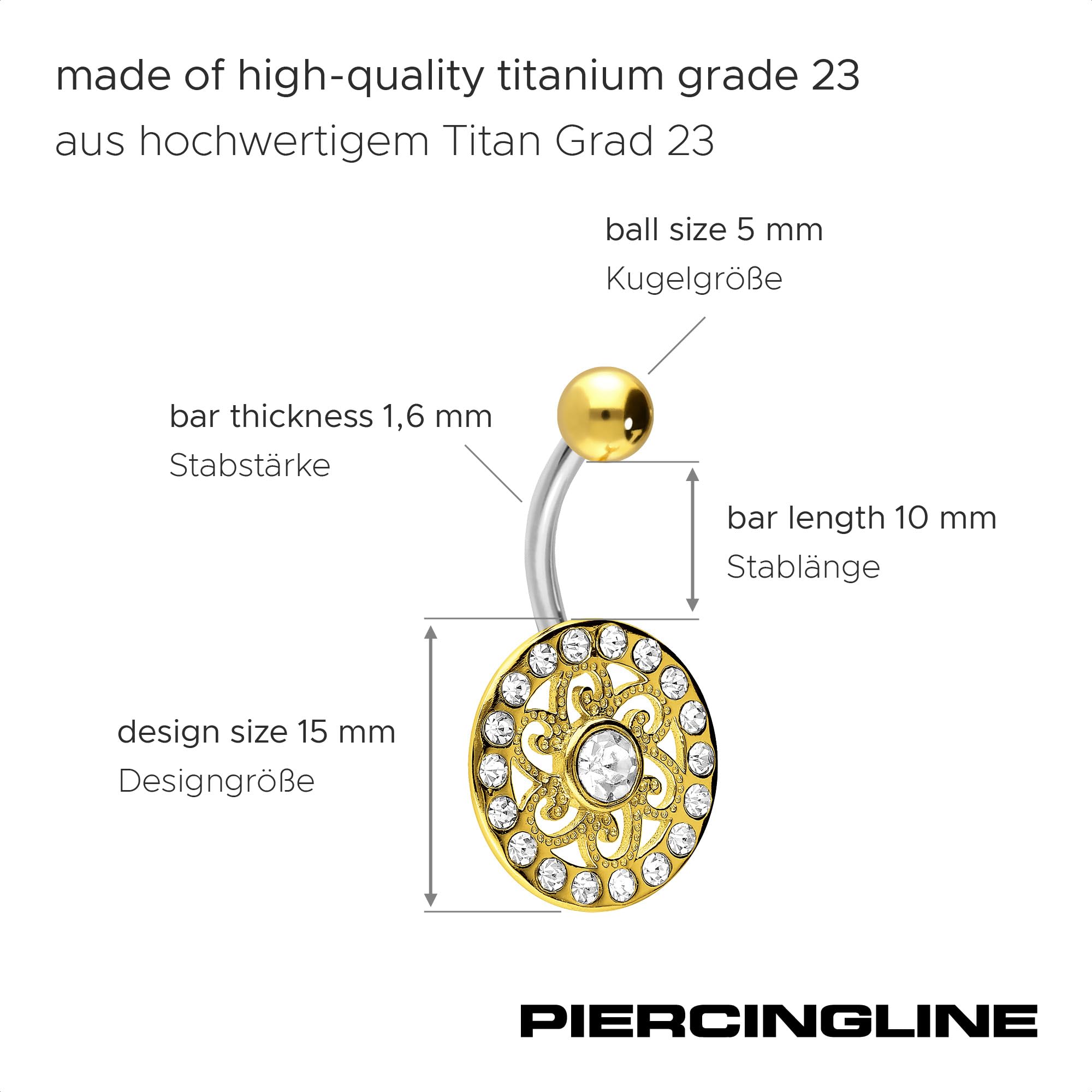 PIERCINGLINE piercing ombligo titanio | Mandala plata 925 | Piercing Bananabell Plátano | selección de color