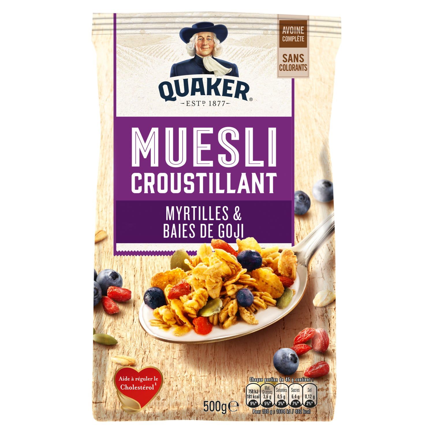 QUAKER Muesli Céréales Myrtilles et Baies de Goji 500 g