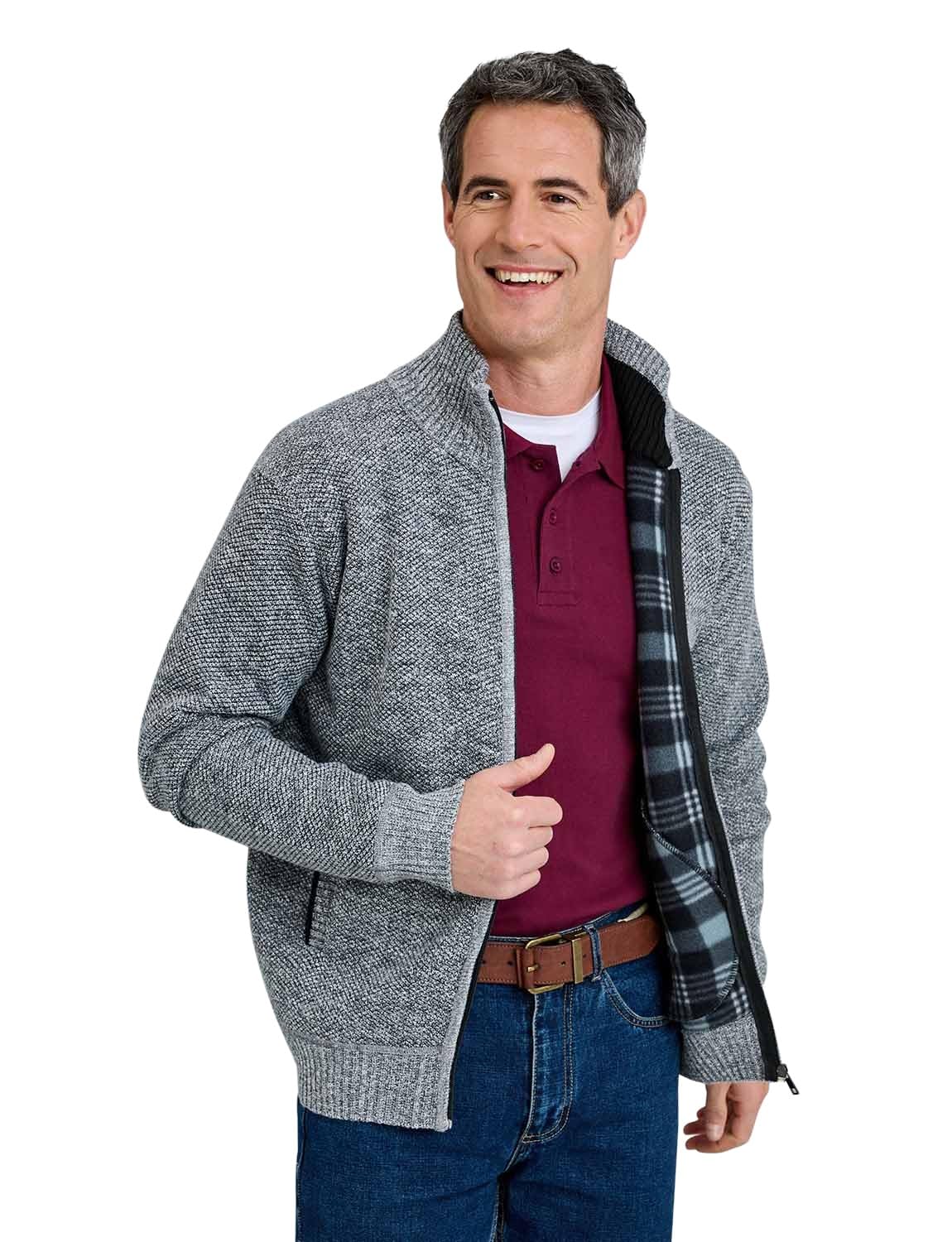 Pegasus Men's Grey Full Zip Fleece Zipper Cardigan 44