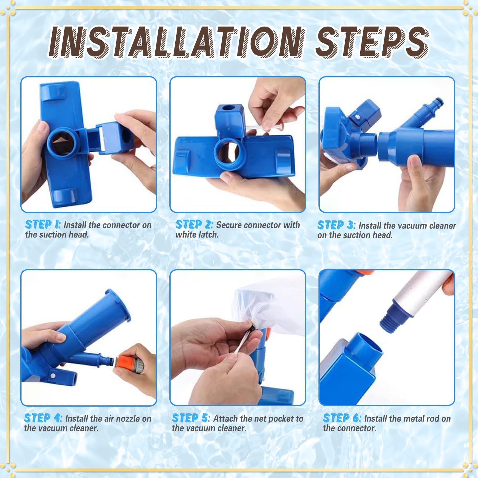 Limpiafondos Piscina Manual, Yanghad Aspiradora Manual Piscina, Removable Pool Bottom Cleaner con Bolsa Filtrante, Set Limpieza, para Piscinas, Spas, Fuentes, Bañeras de Hidromasaje (Azul)