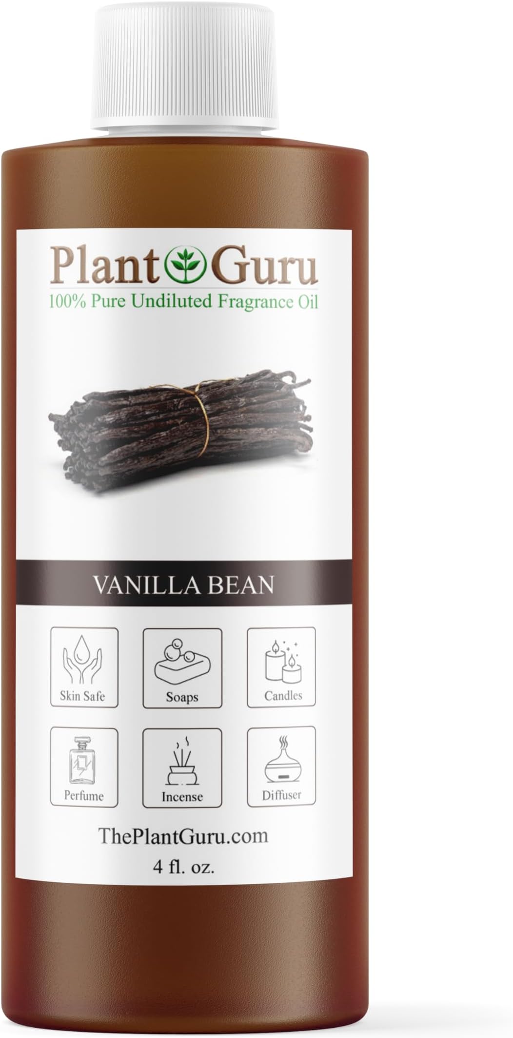 Vanilla Bean Fragrance Oil 4 fl. oz. Scented Oil for DIY Soap Making, Candles, Bath Bombs, Body Butters. Used in Aromatherapy Diffusers, Burners and Warmers. Great Addition to Lotions and Creams.