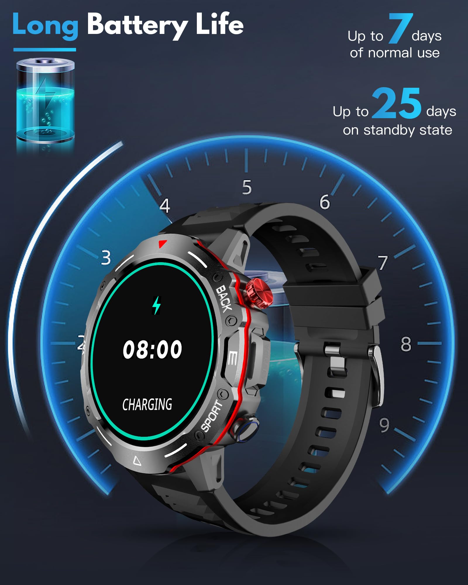 Smartwatch męski z funkcją telefonu 1,52 cala, wojskowy smartwatch z pulsometrem, ciśnieniem krwi, monitorowaniem snu, asystentem głosowym, powiadomieniami o wiadomościach do systemu Android
