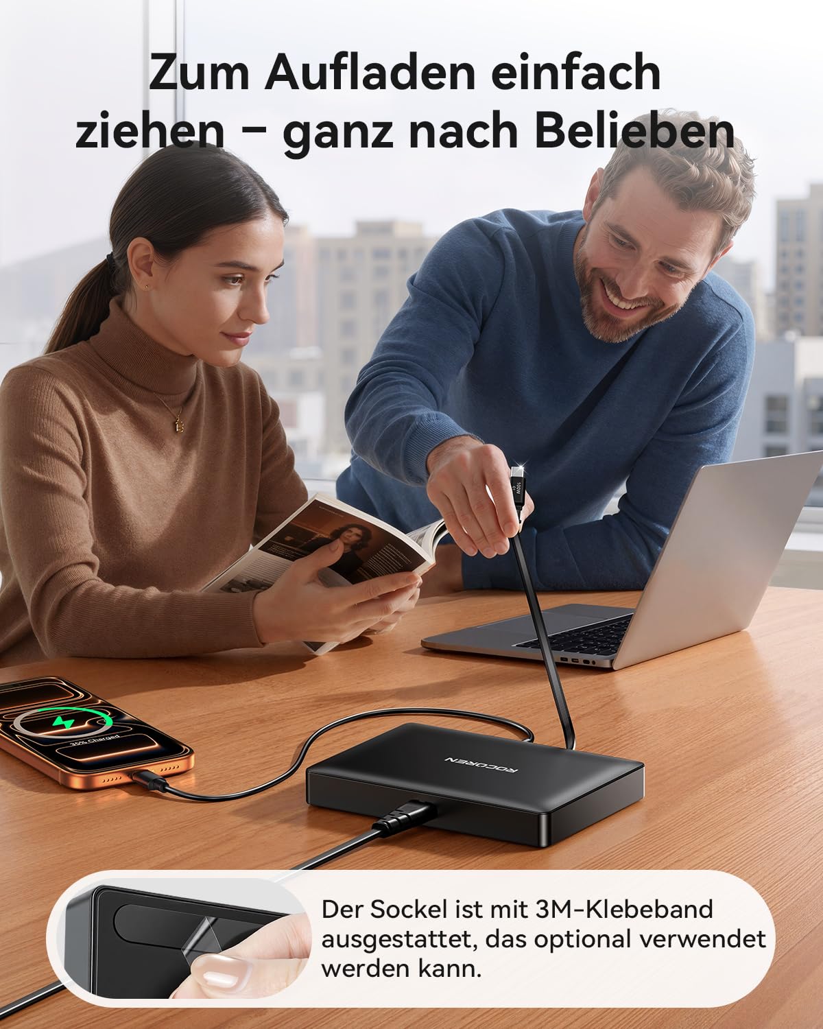 Rocoren 8 in 1 Retractable Charger USB C Ladegerät Mehrfach mit Schnell Einziehbares Ladekabel, PD 100W GaN Ladestation Mehrere Geräte Kompatibel mit iPhone, Galaxy, MacBook, Pixel, Laptops, Handy