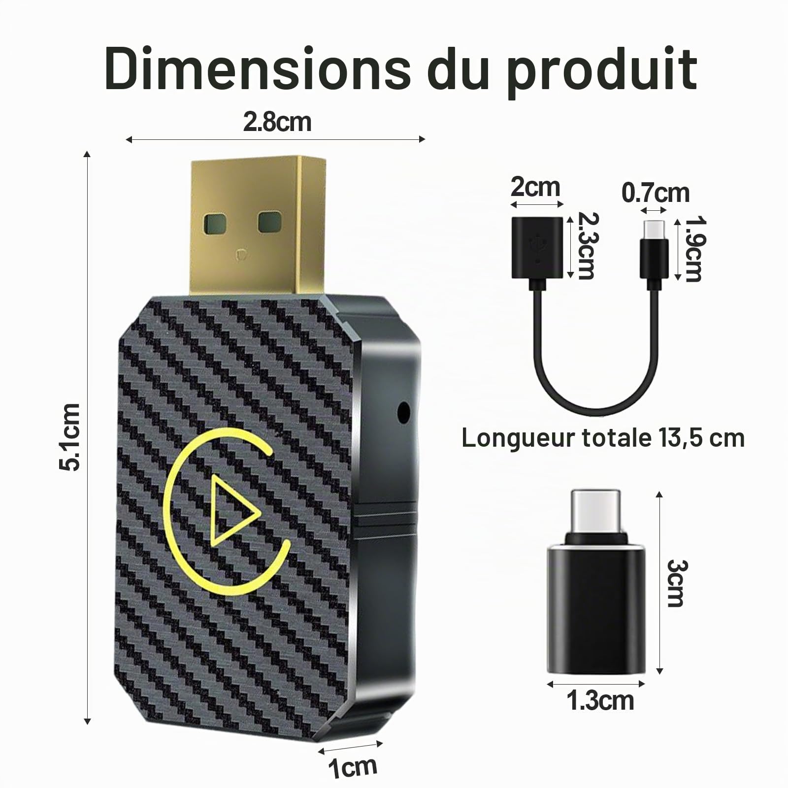 Adaptateur CarPlay Sans Fil, Carplay Android Auto, 2-en-1 Carplay adaptateur sans fil, convertir carplay filaire en car-play sans fil, pour Voitures équipées De Car-play & AA,USB C/A, Plug And Play