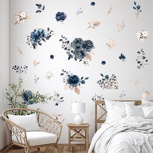 Calcomanías de pared grandes de flores de peonías negras, calcomanías de pared de arte floral de rosas de peonía extraíbles, vinilo extraíble para