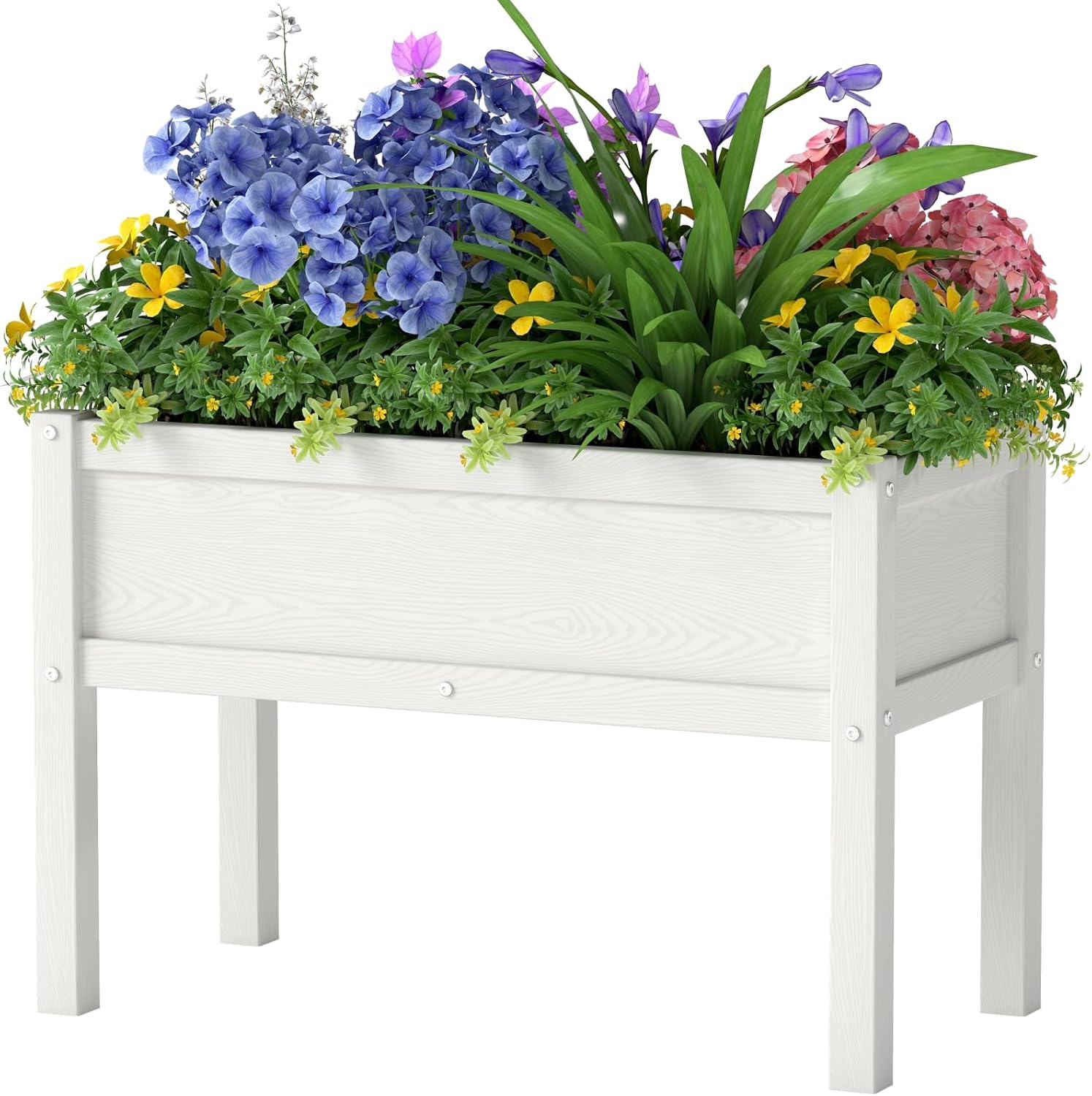 Small HDPE Raised Garden Bed, Elevated Planter Box with Legs, Outdoor All-Weather Planter Raised Beds for Seeds, Herb, Flower, Vegetable (White)