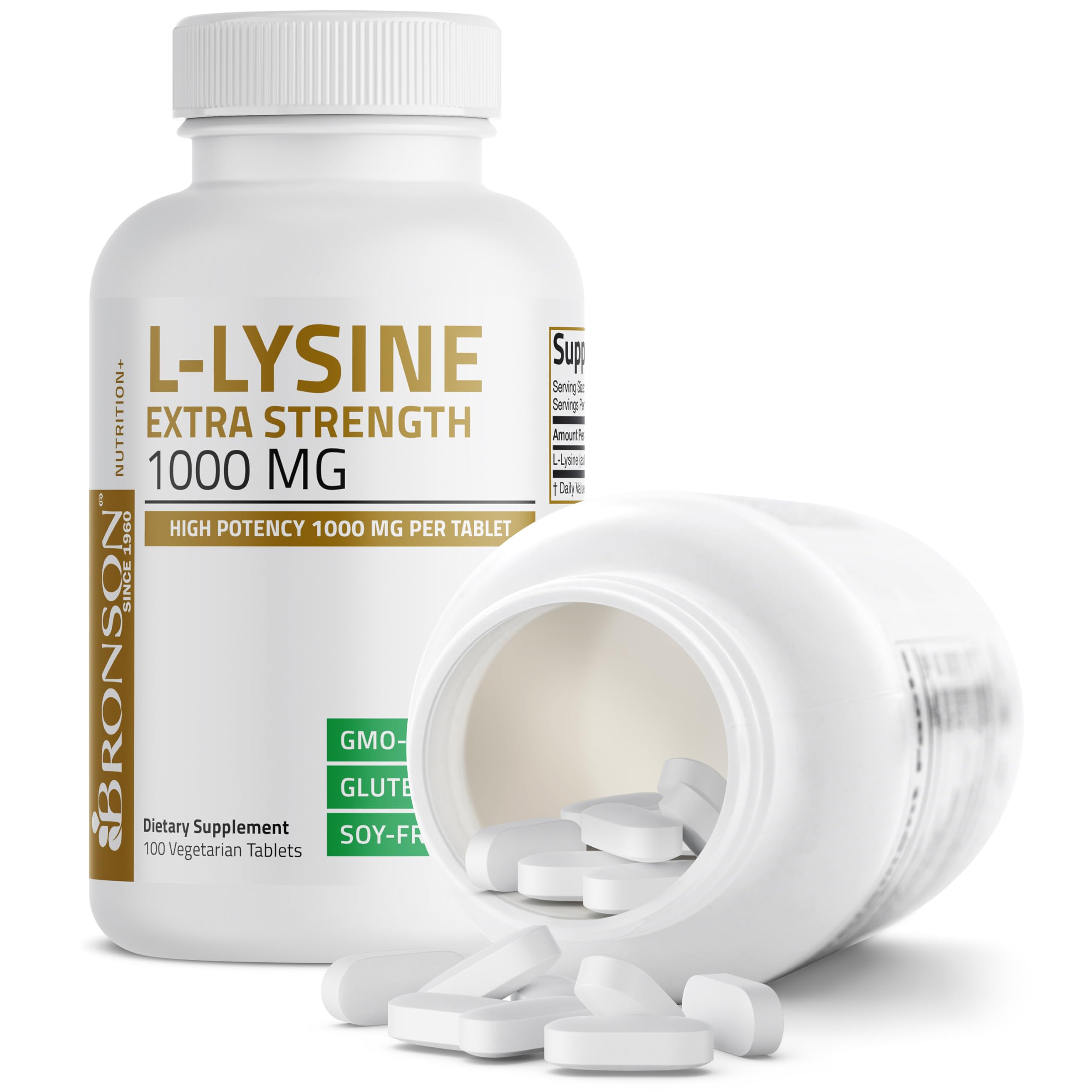 Bronson L-Lysine Extra Strength 1000 MG per Tablet High Potency, Immune Support & Supports Collagen Synthesis, Non-GMO, 100 Vegetarian Tablets
