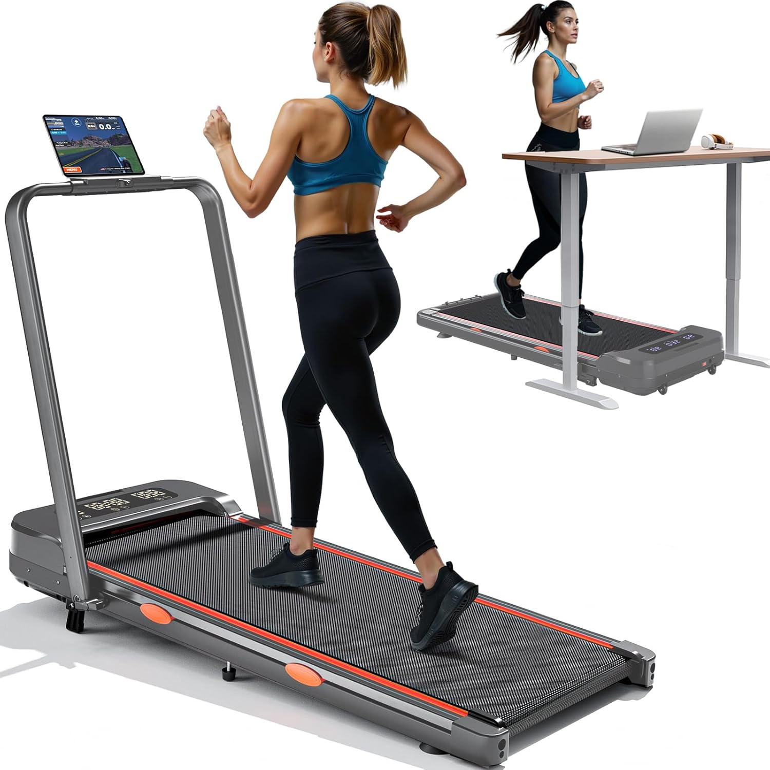Walking Pad Treadmill with Incline, Advzon Portable Under Desk Treadmill for Home, 2 in 1 Walking Running Machine with 300+ lbs Capacity and LED Display