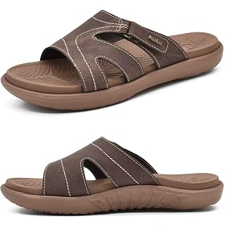 KuaiLu Womens Fashion Orthotic Slides Arch Support Slip On Walking Sandals, Brown, 8